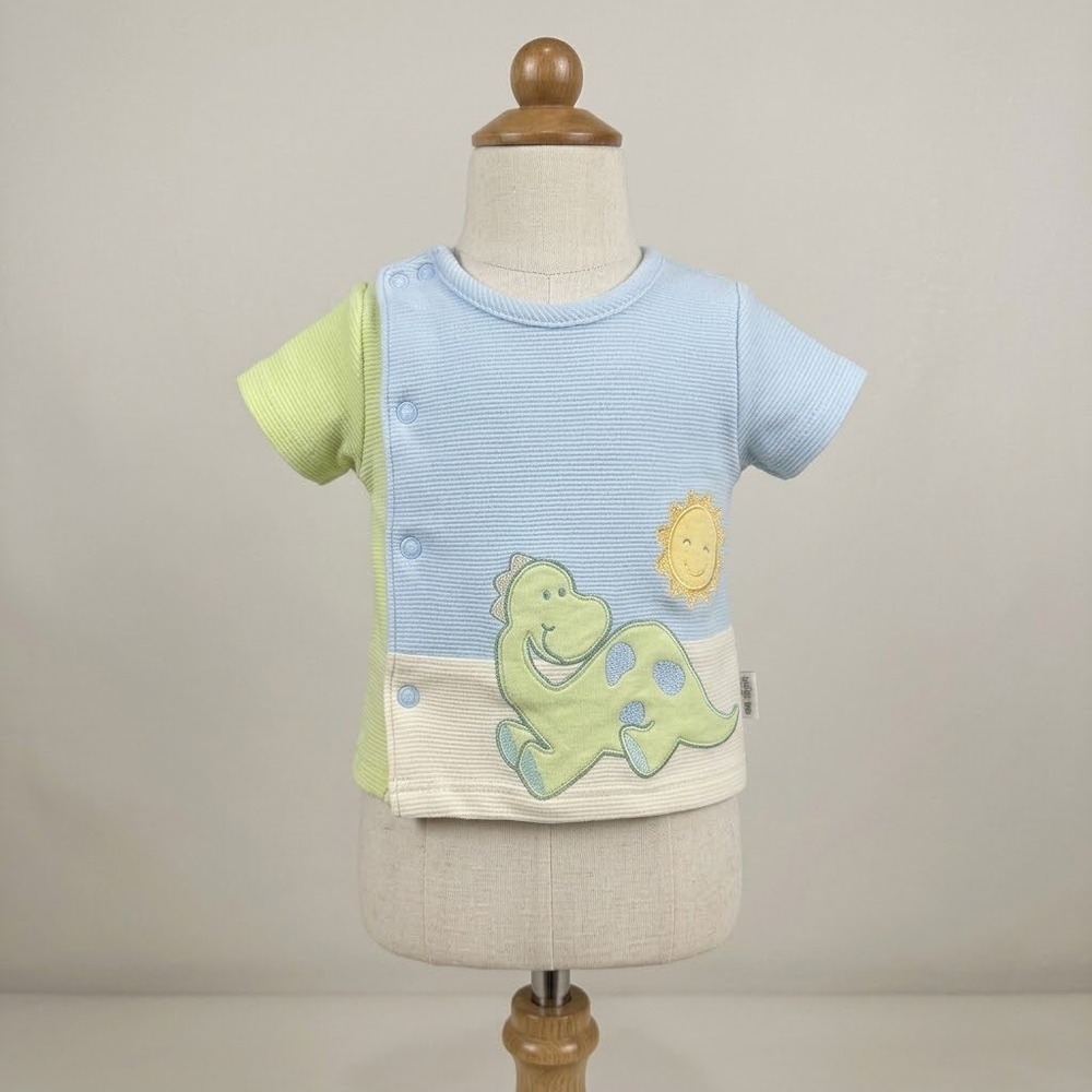 Vtg Little Me 3M Dinosaur Sun Applique Side Snap Pastel Colorblock Ribbed Top